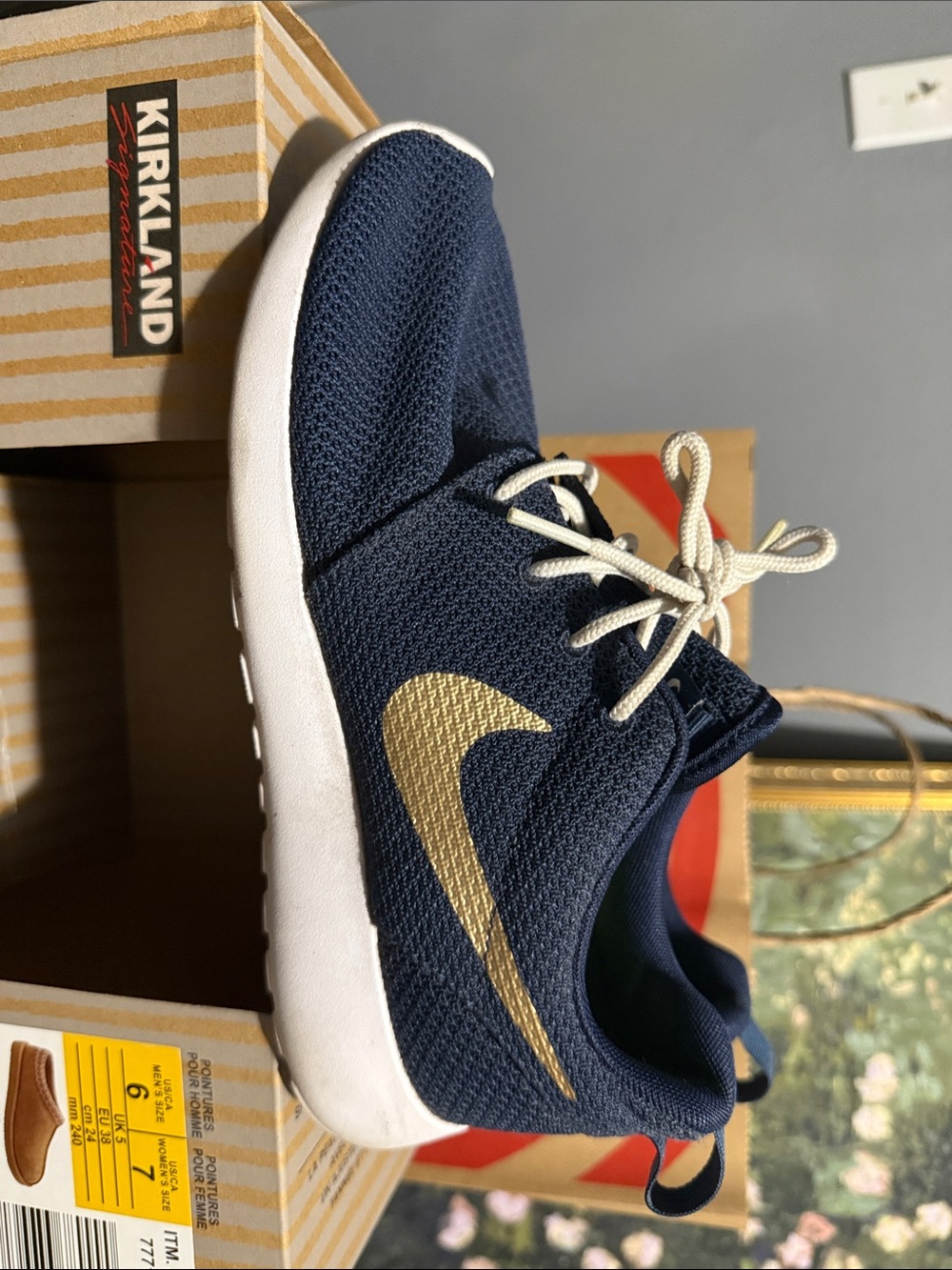 Nike Custom Navy and Gold Mesh Athletic Sneaker
